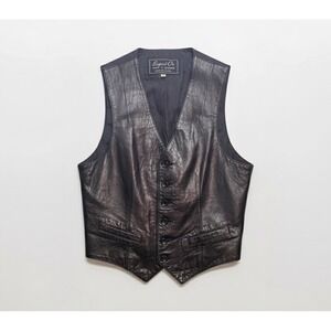 Beged-Or Black Leather Couturier Fine Leather Italia Biker Vest Sz 6 1980s 80s
